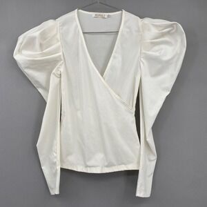 MONALI White Puff Sleeve Wrap Front Long Sleeve Top S M Coquete Clean Girl